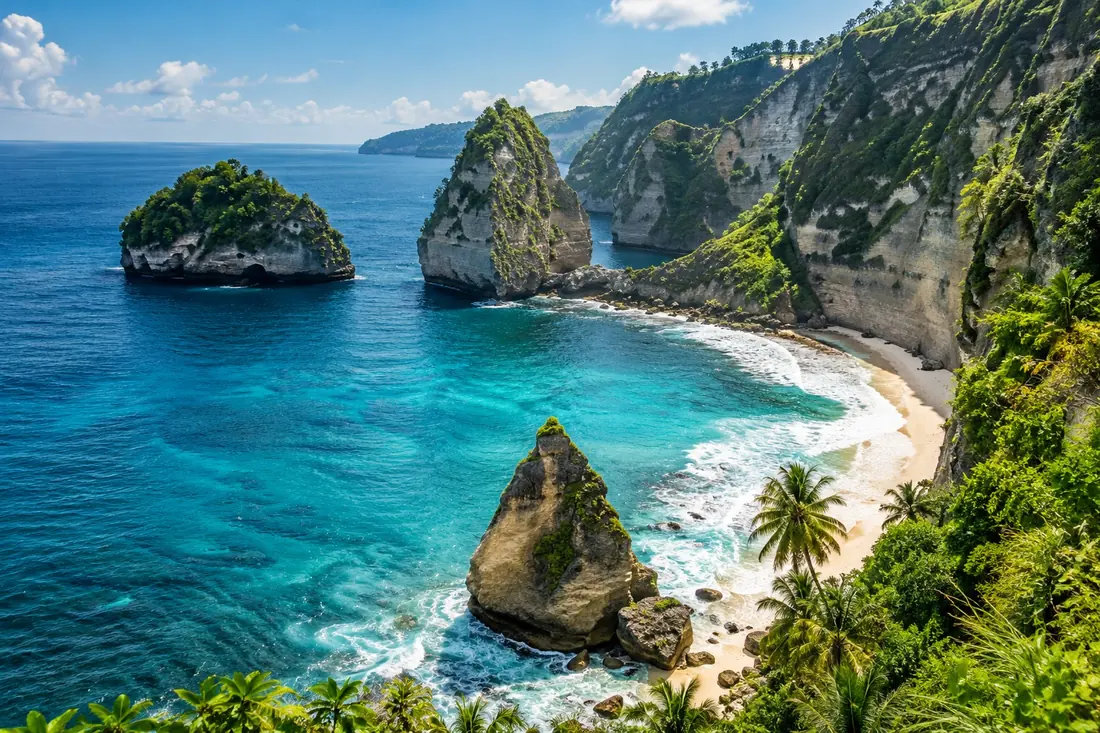 Green coastline overlooking the sea